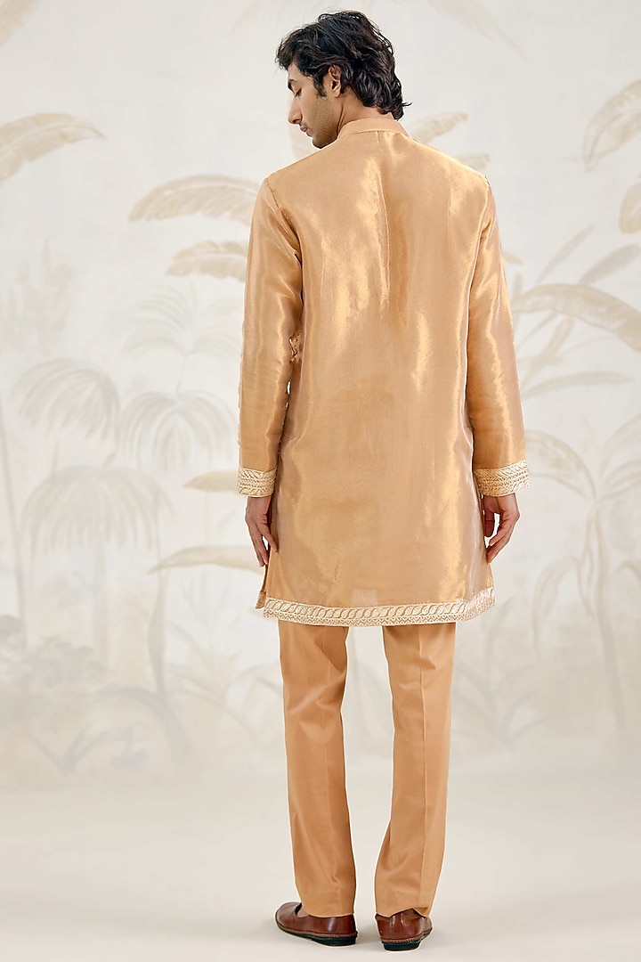 Gold Organza Tissue Thread Embroidered Kurta Set by Shyam Narayan Prasad Men at Pernia's Pop Up Shop