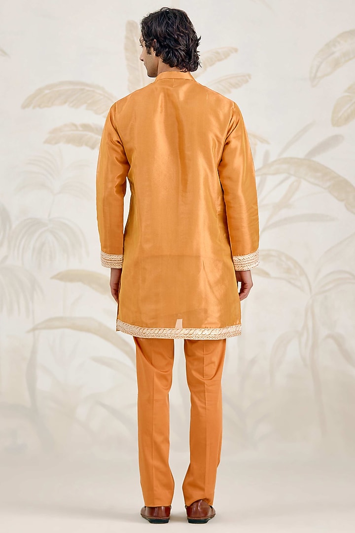 Burnt Orange Organza Tissue Thread Embroidered Kurta Set by Shyam Narayan Prasad Men at Pernia's Pop Up Shop