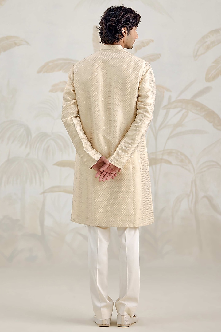 Ivory Banarasi Silk Brocade Kurta Set by Shyam Narayan Prasad Men at Pernia's Pop Up Shop