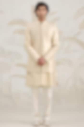 Ivory Banarasi Silk Brocade Bundi Jacket Set by Shyam Narayan Prasad Men at Pernia's Pop Up Shop