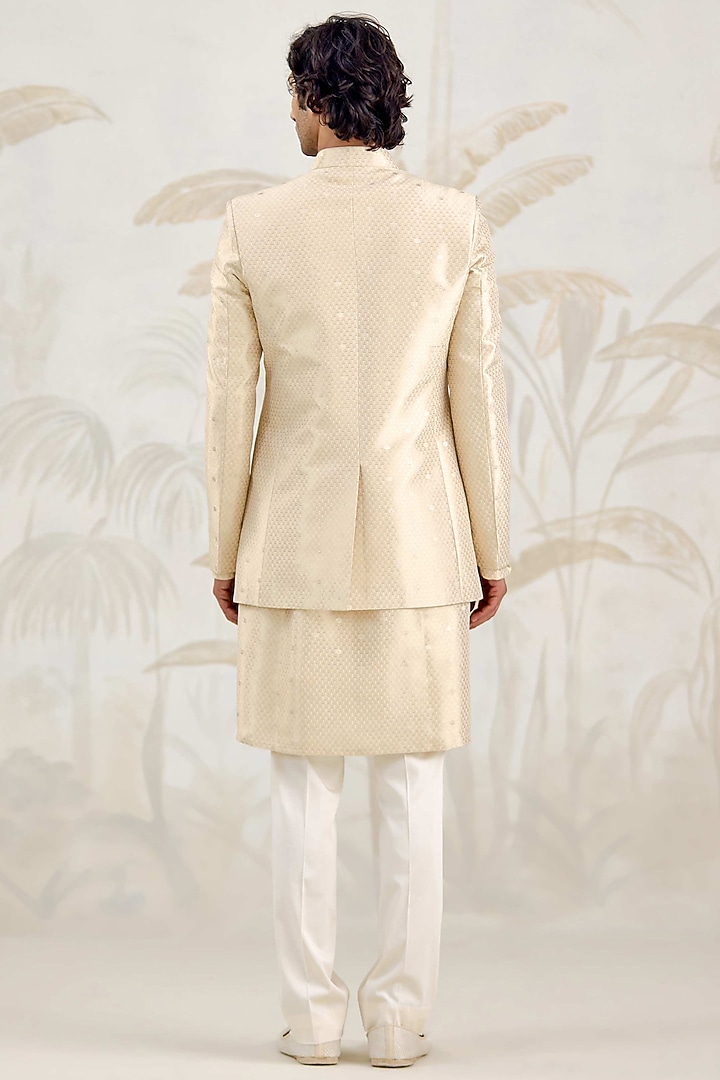 Ivory Banarasi Silk Brocade Bundi Jacket Set by Shyam Narayan Prasad Men at Pernia's Pop Up Shop