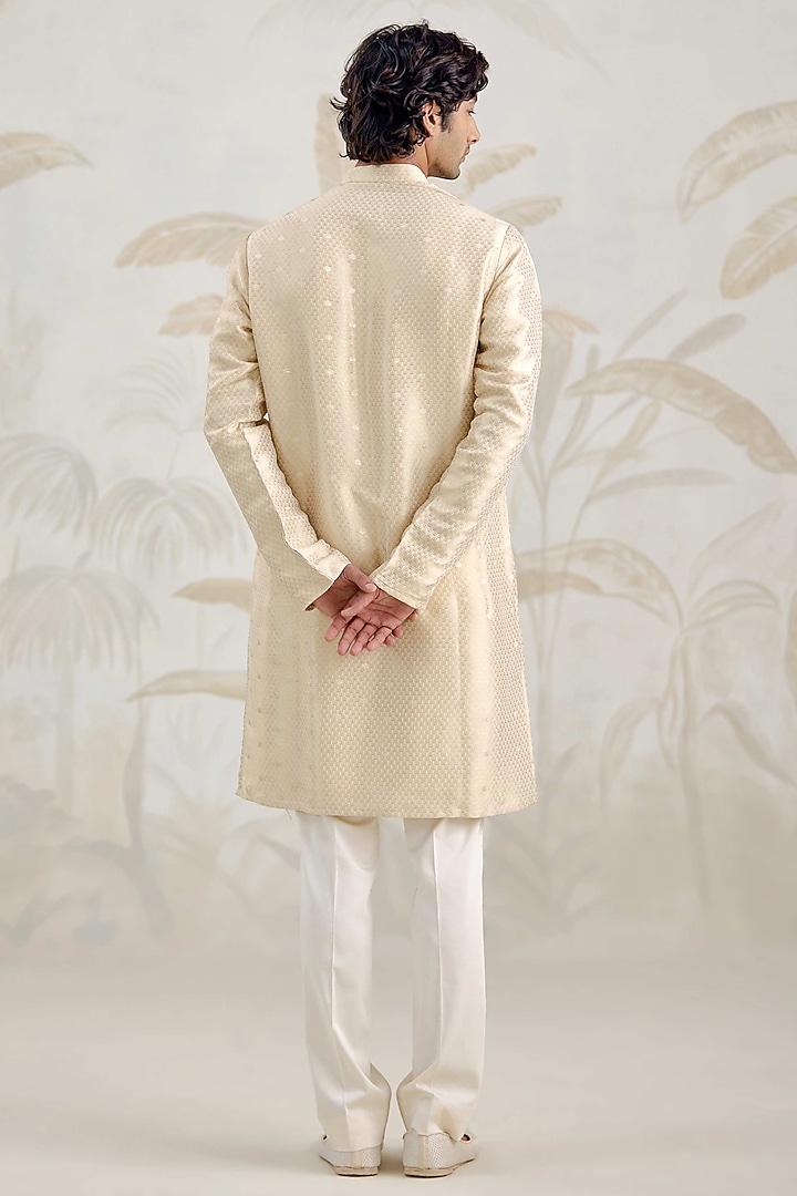 Ivory Banarasi Silk Brocade Bundi Jacket Set by Shyam Narayan Prasad Men at Pernia's Pop Up Shop