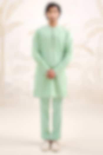 Sea Green Cotton Silk Kurta Set by Shyam Narayan Prasad Men at Pernia's Pop Up Shop