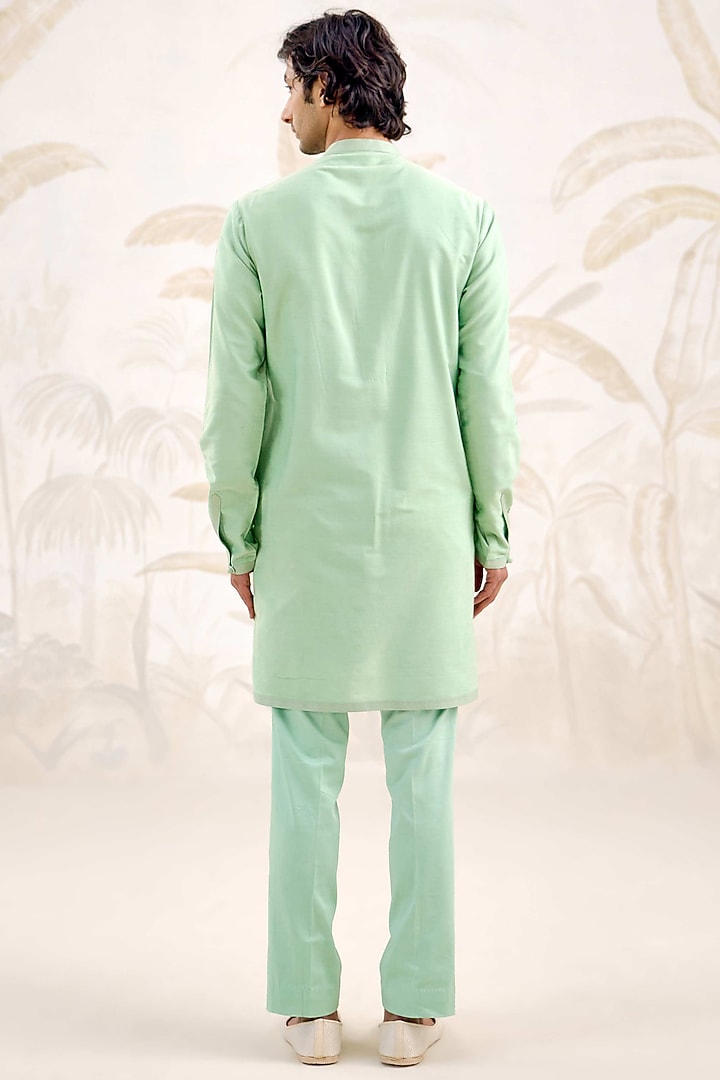 Sea Green Cotton Silk Kurta Set by Shyam Narayan Prasad Men at Pernia's Pop Up Shop