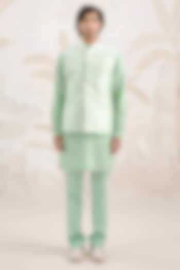 Sea Green Cotton Silk Bundi Jacket Set by Shyam Narayan Prasad Men at Pernia's Pop Up Shop