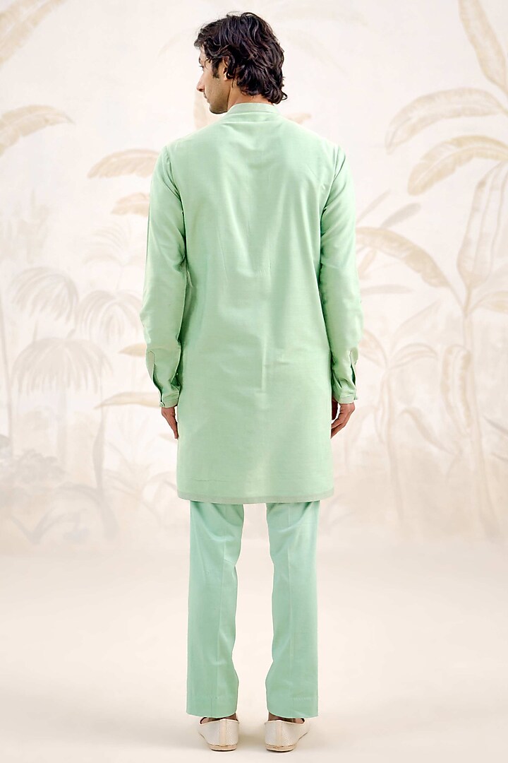 Sea Green Cotton Silk Bundi Jacket Set by Shyam Narayan Prasad Men at Pernia's Pop Up Shop