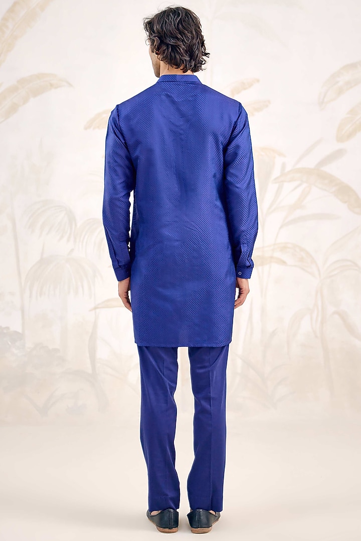 Midnight Blue Jacquard Bundi Jacket Set by Shyam Narayan Prasad Men at Pernia's Pop Up Shop