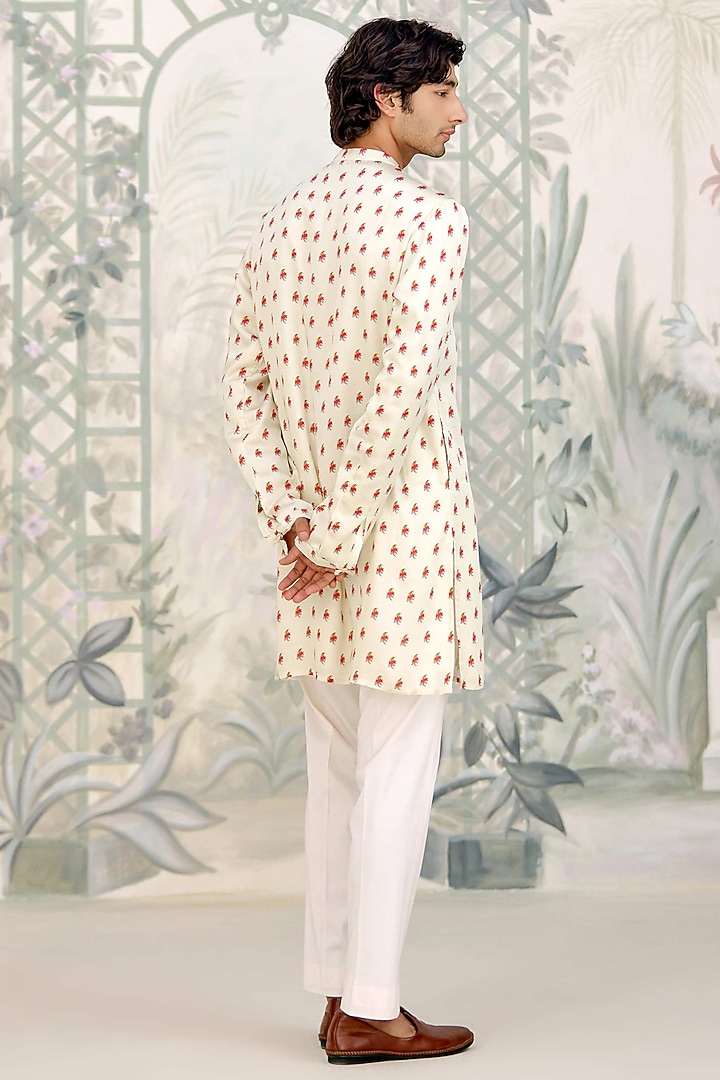 Off-White Cotton Satin Printed Kurta Set by Shyam Narayan Prasad Men at Pernia's Pop Up Shop