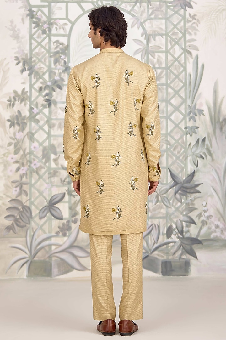 Neutral Yellow Cotton Satin Printed Kurta Set by Shyam Narayan Prasad Men at Pernia's Pop Up Shop