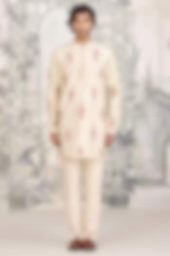 Ivory Bhagalpuri Silk Printed Kurta Set by Shyam Narayan Prasad Men at Pernia's Pop Up Shop