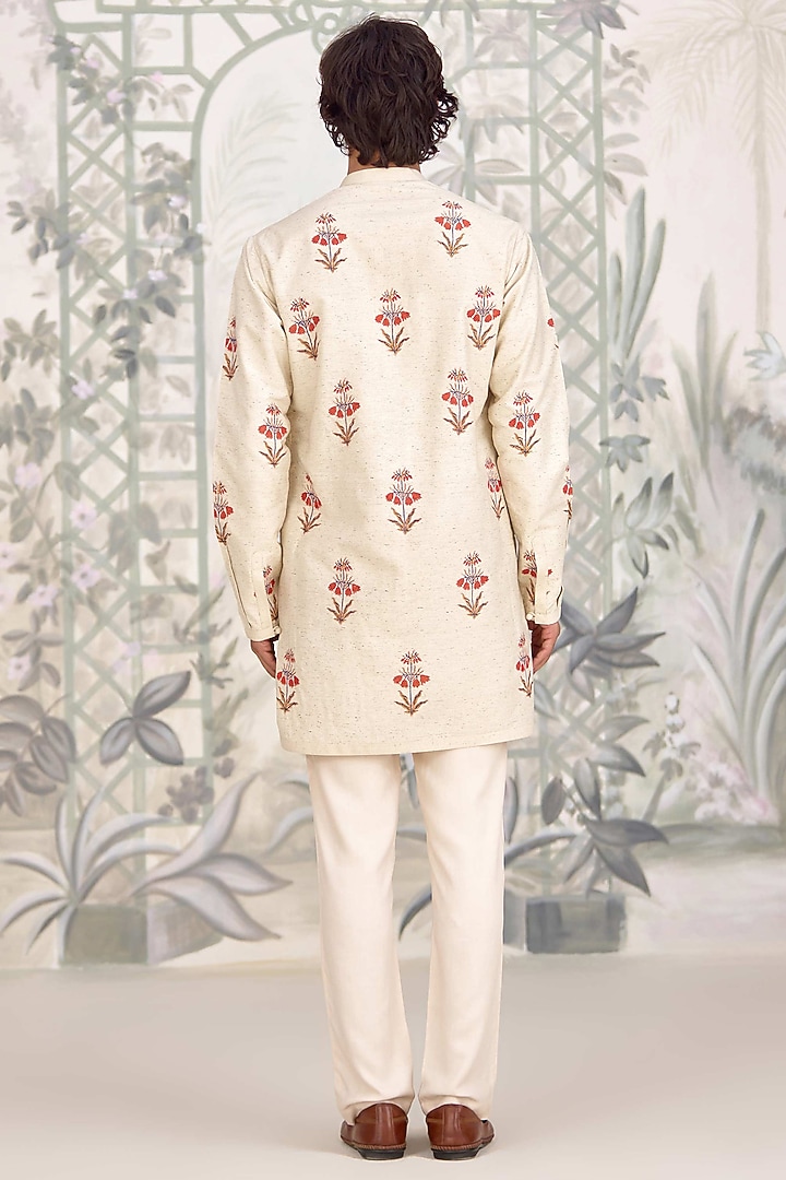Ivory Bhagalpuri Silk Printed Kurta Set by Shyam Narayan Prasad Men at Pernia's Pop Up Shop