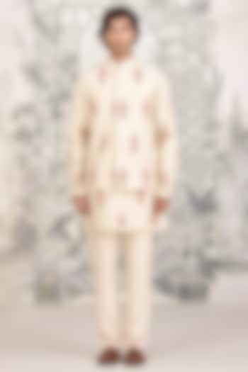 Ivory Bhagalpuri Silk Printed Nehru Jacket Set by Shyam Narayan Prasad Men at Pernia's Pop Up Shop