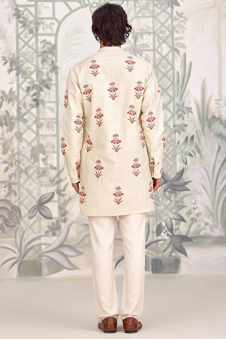 Ivory Bhagalpuri Silk Printed Nehru Jacket Set by Shyam Narayan Prasad Men at Pernia's Pop Up Shop
