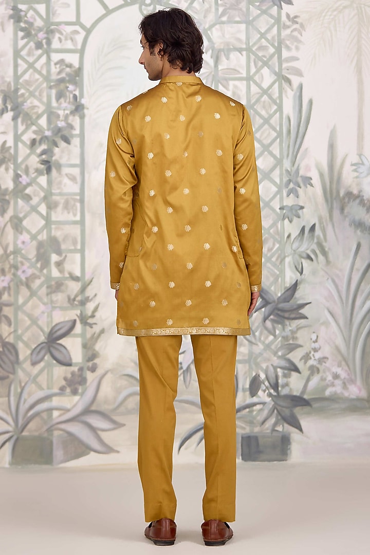 Mustard Brocade Silk Nehru Jacket Set by Shyam Narayan Prasad Men at Pernia's Pop Up Shop