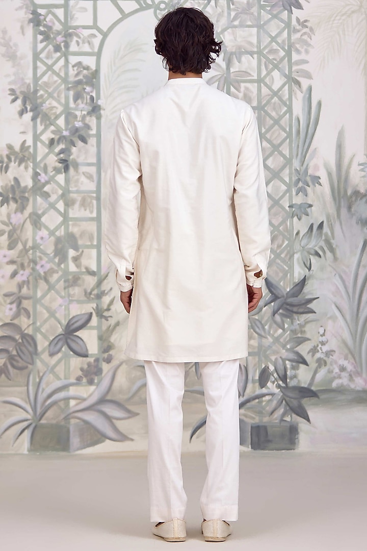 White Cotton Silk & Brocade Nehru Jacket Set by Shyam Narayan Prasad Men at Pernia's Pop Up Shop