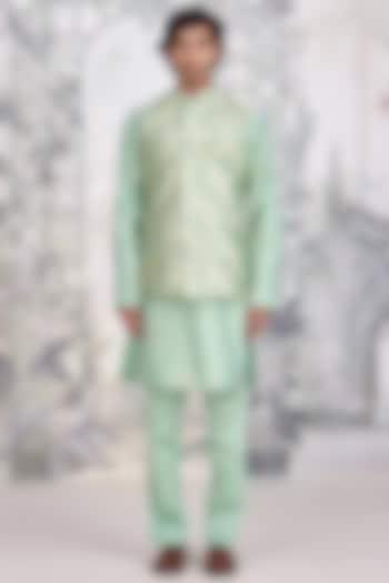 Sea Green Cotton Silk Applique Embroidered Nehru Jacket Set by Shyam Narayan Prasad Men at Pernia's Pop Up Shop