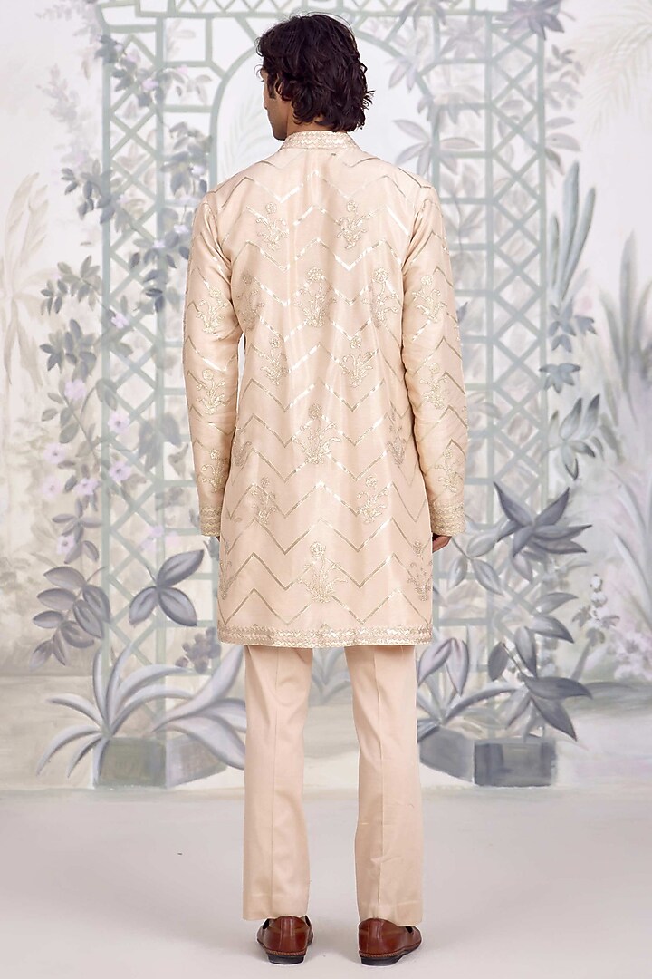 White Viscose Silk Applique Embroidered Kurta Set by Shyam Narayan Prasad Men at Pernia's Pop Up Shop