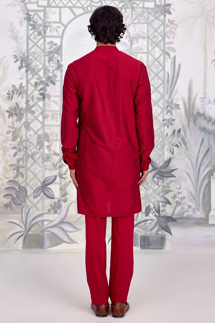 Maroon Cotton Silk & Brocade Nehru Jacket Set by Shyam Narayan Prasad Men at Pernia's Pop Up Shop