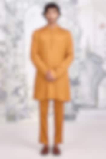 Mustard Cotton Satin Printed Kurta Set by Shyam Narayan Prasad Men at Pernia's Pop Up Shop