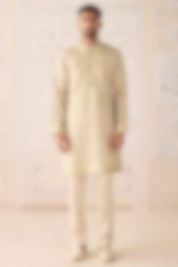 Oyster Grey Metallic Organza Silk Applique Embroidered Kurta Set by Shyam Narayan Prasad Men at Pernia's Pop Up Shop