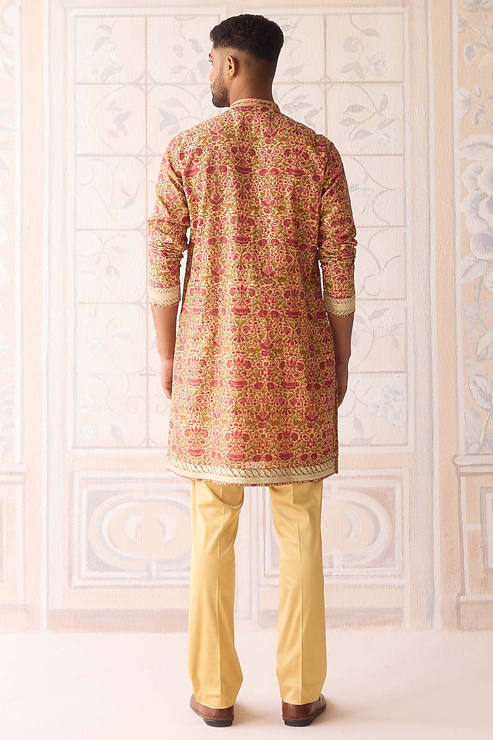 Golden Yellow Raw Silk Printed & Embroidered Nehru Jacket Set by Shyam Narayan Prasad Men at Pernia's Pop Up Shop