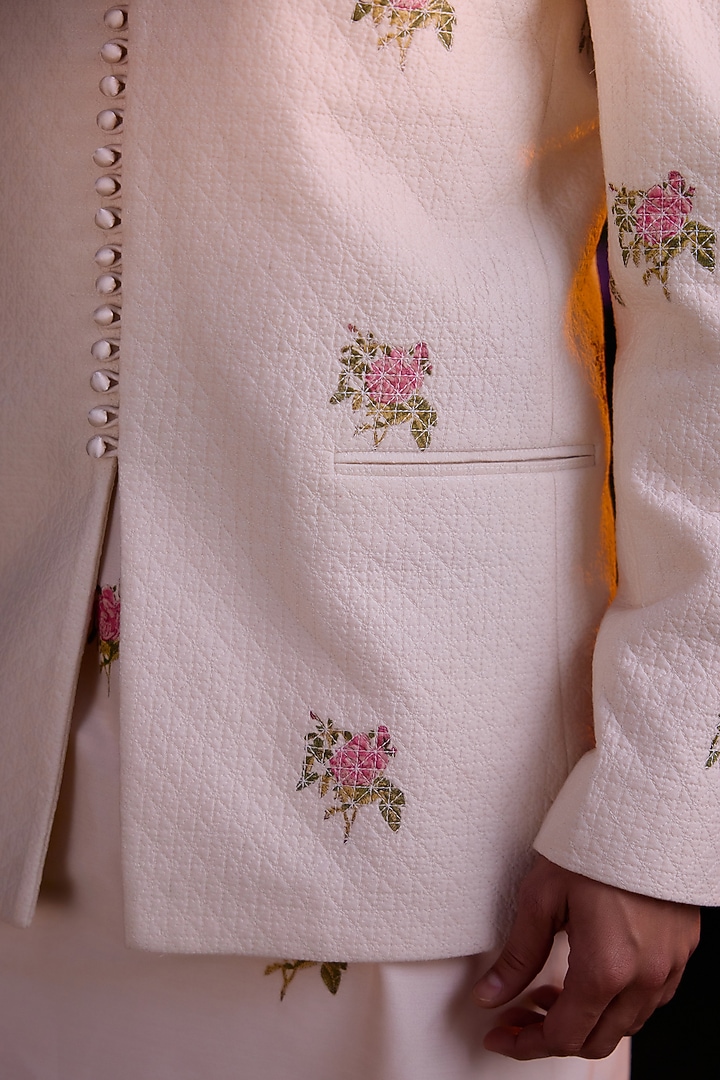 Crystal Pink Silk Chanderi Handblock Printed Jacket Set by Shyam Narayan Prasad Men at Pernia's Pop Up Shop