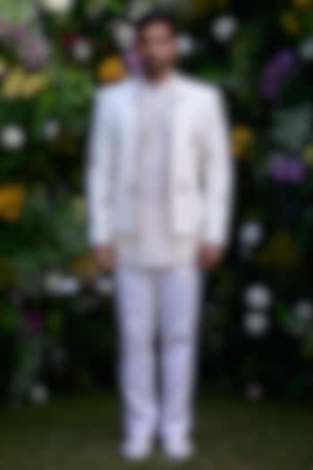 Pristine White Silk Chanderi Zari Embroidered Jacket Set by Shyam Narayan Prasad Men at Pernia's Pop Up Shop