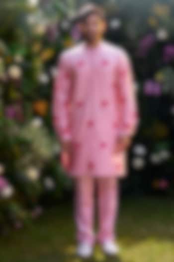 Prism Pink Cotton silk Handblock Printed Kurta Set by Shyam Narayan Prasad Men at Pernia's Pop Up Shop