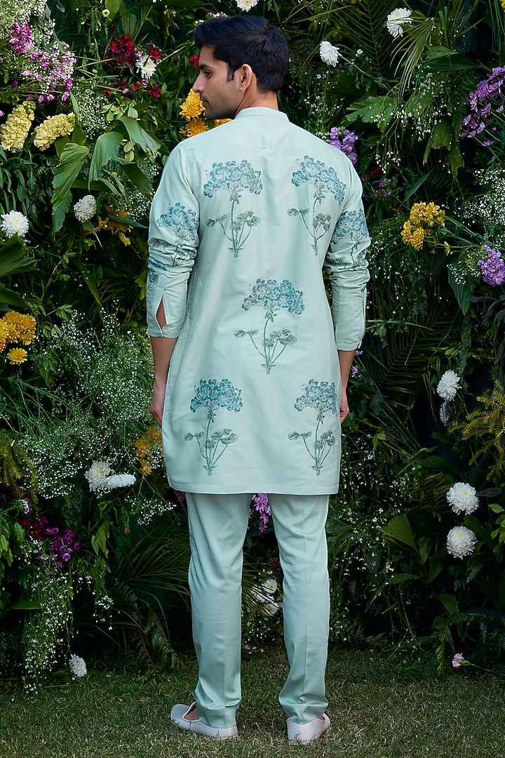 Illusion Blue Chanderi Handblock Printed Kurta Set by Shyam Narayan Prasad Men at Pernia's Pop Up Shop