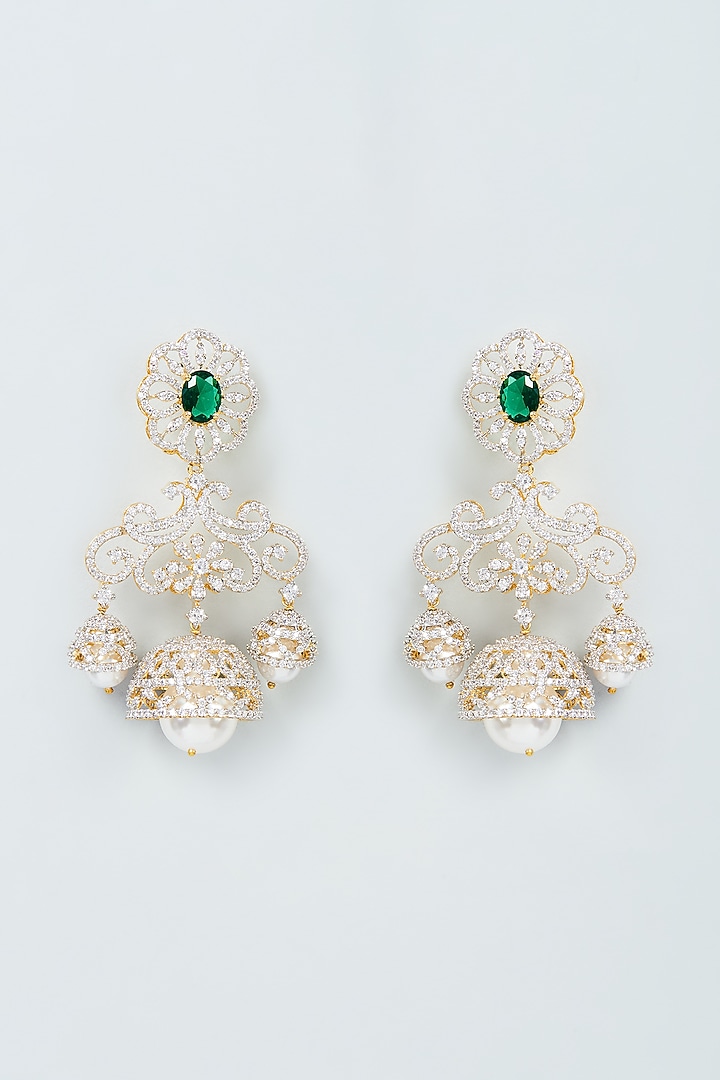 Two Tone Finish Zircon & Green Stone Dangler Earrings in Sterling Silver by Sneha Rateria at Pernia's Pop Up Shop