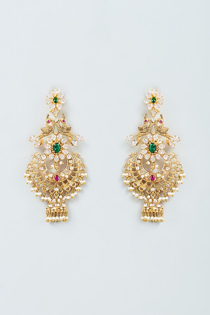 Two Tone Finish Zircon Temple Dangler Earrings in Sterling Silver by Sneha Rateria at Pernia's Pop Up Shop