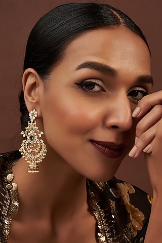 Two Tone Finish Zircon Temple Dangler Earrings in Sterling Silver by Sneha Rateria