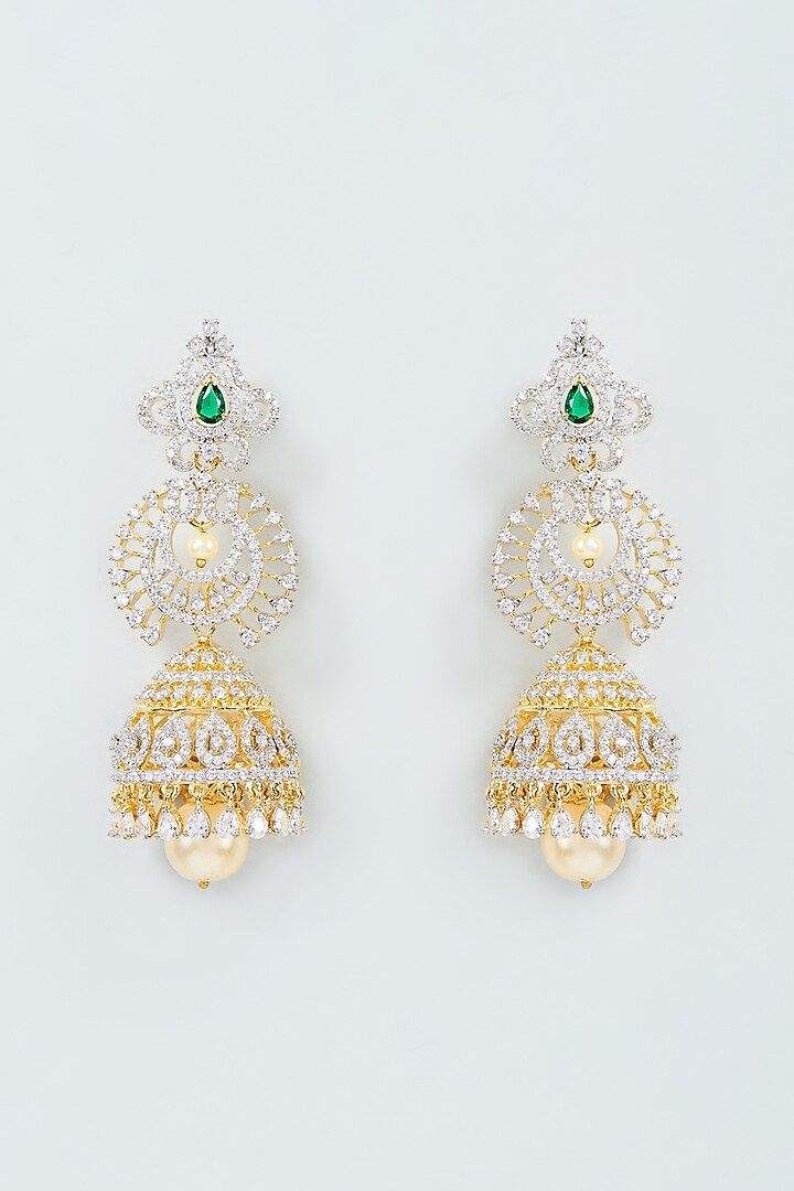 Two Tone Finish Zircon Jhumka Earrings in Sterling Silver by Sneha Rateria at Pernia's Pop Up Shop