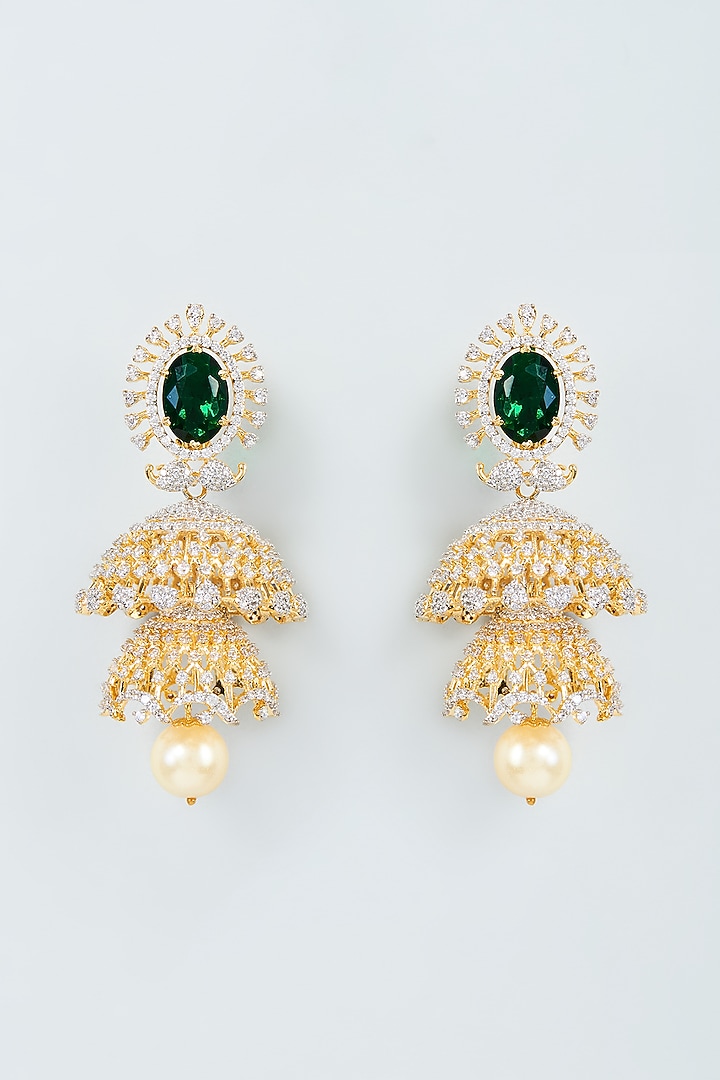 Two Tone Finish Zircon Jhumka Earrings in Sterling Silver by Sneha Rateria at Pernia's Pop Up Shop