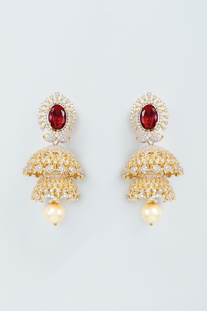 Two Tone Finish Zircon Jhumka Earrings in Sterling Silver by Sneha Rateria at Pernia's Pop Up Shop