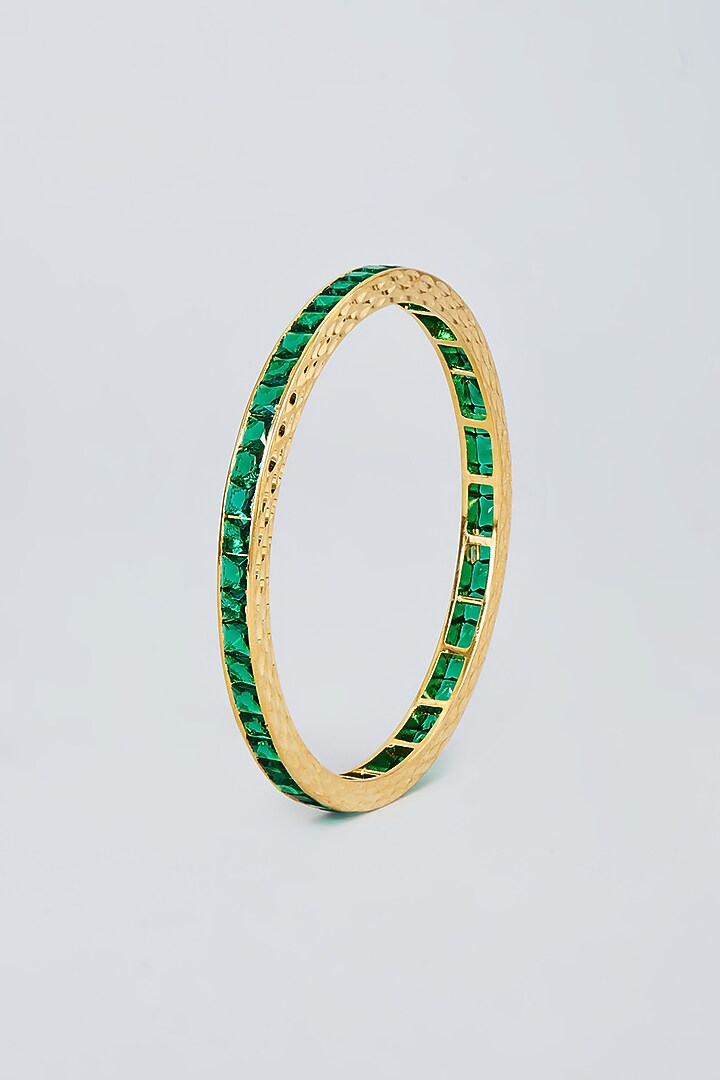 Gold Finish Emerald & Sapphire Bangle in Sterling Silver by Sneha Rateria at Pernia's Pop Up Shop