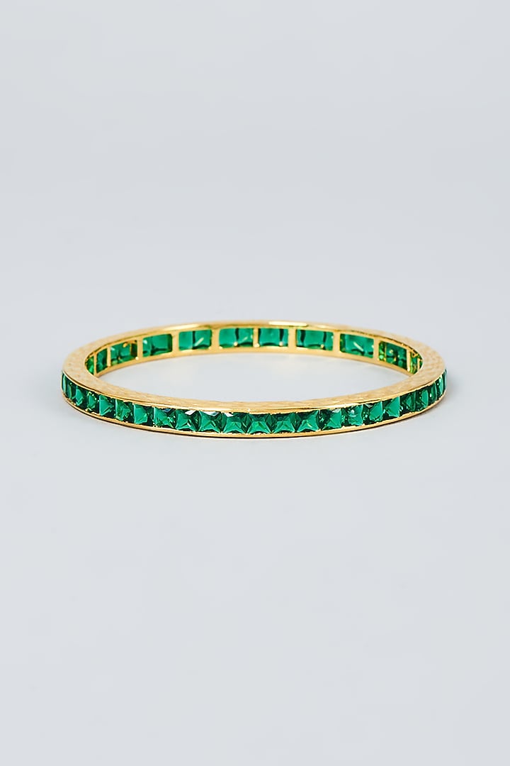 Gold Finish Emerald & Sapphire Bangle in Sterling Silver by Sneha Rateria at Pernia's Pop Up Shop