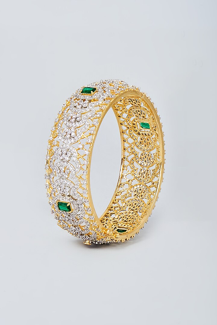 Two Tone Finish Cubic Zirconia Bangle in Sterling Silver by Sneha Rateria at Pernia's Pop Up Shop