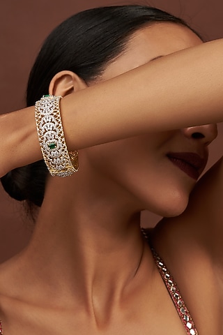 Two Tone Finish Cubic Zirconia Bangle in Sterling Silver by Sneha Rateria