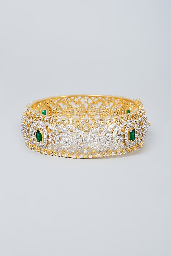 Two Tone Finish Cubic Zirconia Bangle in Sterling Silver by Sneha Rateria at Pernia's Pop Up Shop
