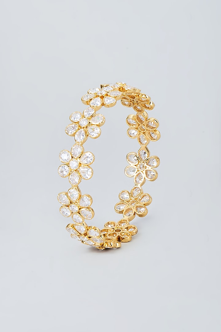 Gold Finish Cubic Zirconia Bangle in Sterling Silver by Sneha Rateria at Pernia's Pop Up Shop