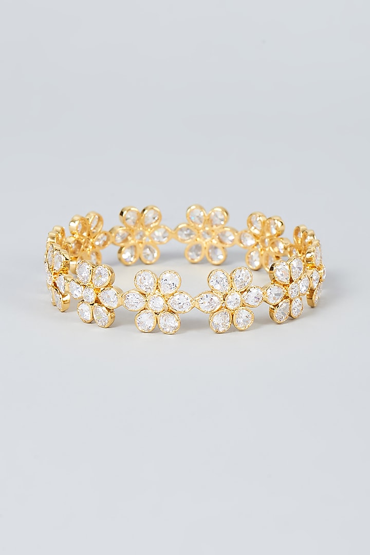 Gold Finish Cubic Zirconia Bangle in Sterling Silver by Sneha Rateria at Pernia's Pop Up Shop