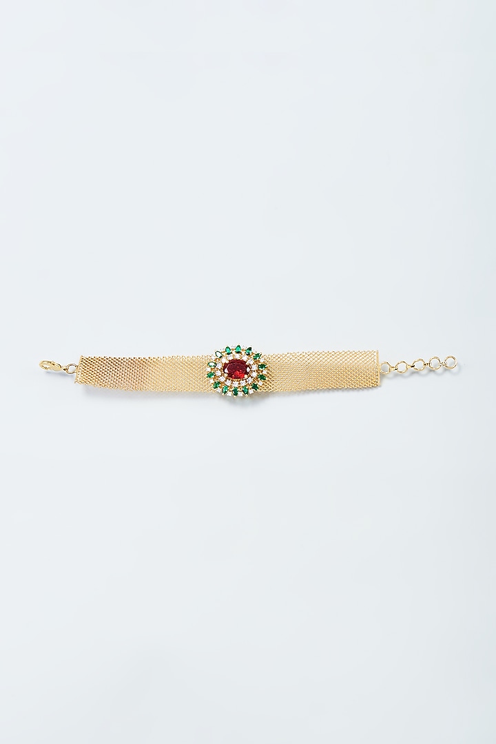 Gold Finish Ruby & Zircon Bracelet in Sterling Silver by Sneha Rateria at Pernia's Pop Up Shop