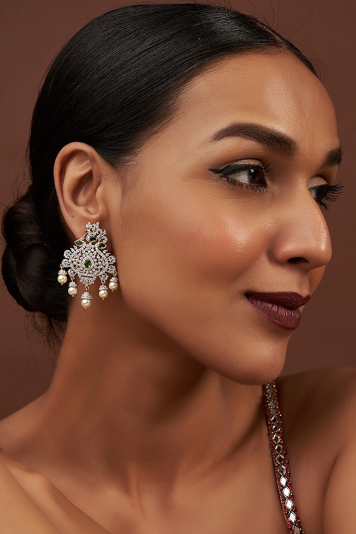 Two Tone Finish Zircon Earrings in Sterling Silver by Sneha Rateria at Pernia's Pop Up Shop