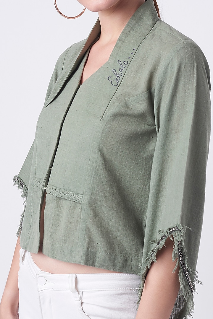 Olive Green Embroidered Shirt by Saniya Rao at Pernia's Pop Up Shop