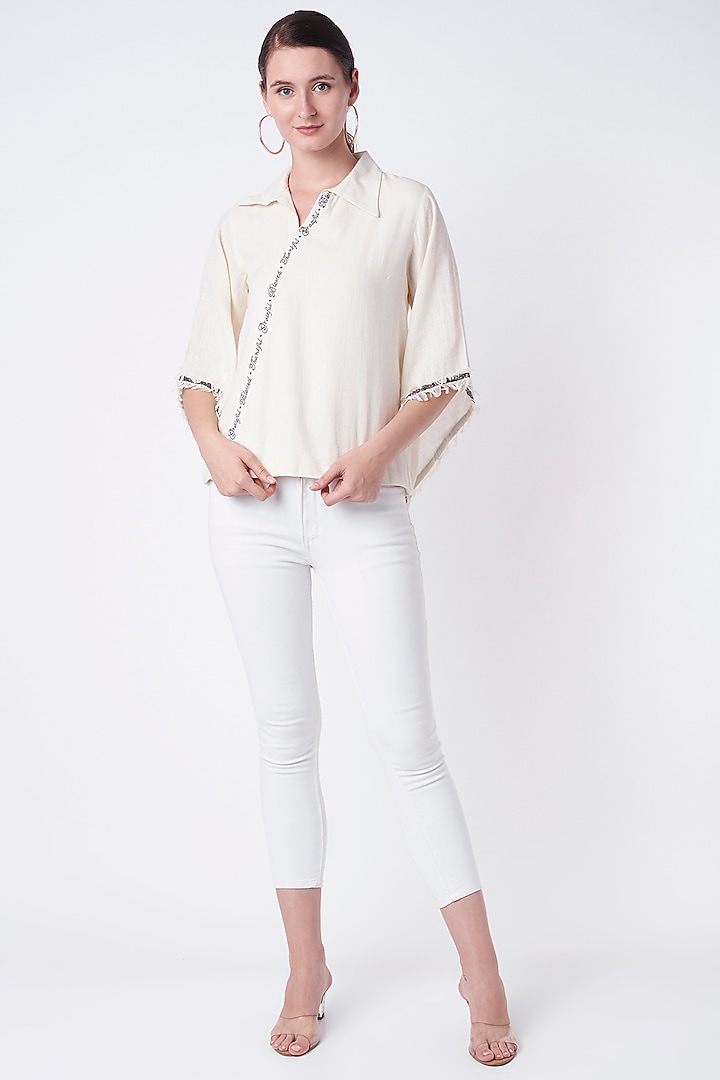 White Embroidered Shirt by Saniya Rao at Pernia's Pop Up Shop