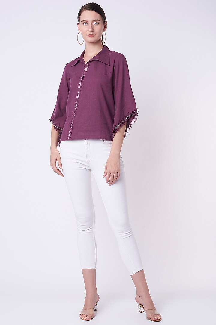 Purple Shirt With Embroidery by Saniya Rao at Pernia's Pop Up Shop