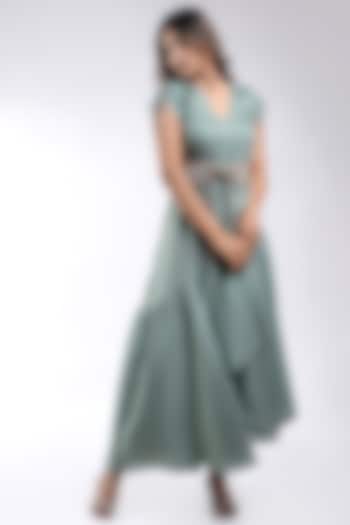 Green Tencel Embroidered Asymmetrical Summer Dress by Saniya Rao at Pernia's Pop Up Shop