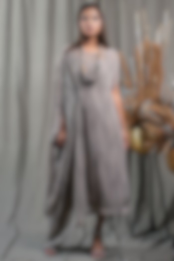 Brown Georgette Embellished & Printed Pleated Kaftan Set by Saniya Rao at Pernia's Pop Up Shop