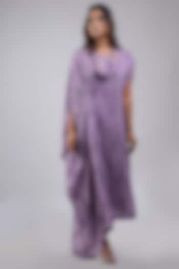 Lilac Georgette Embellished & Printed Pleated Kaftan Set by Saniya Rao at Pernia's Pop Up Shop